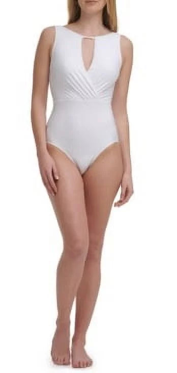 Calvin Klein SOFT WHITE High-Neck One-Piece Swimsuit, US 18