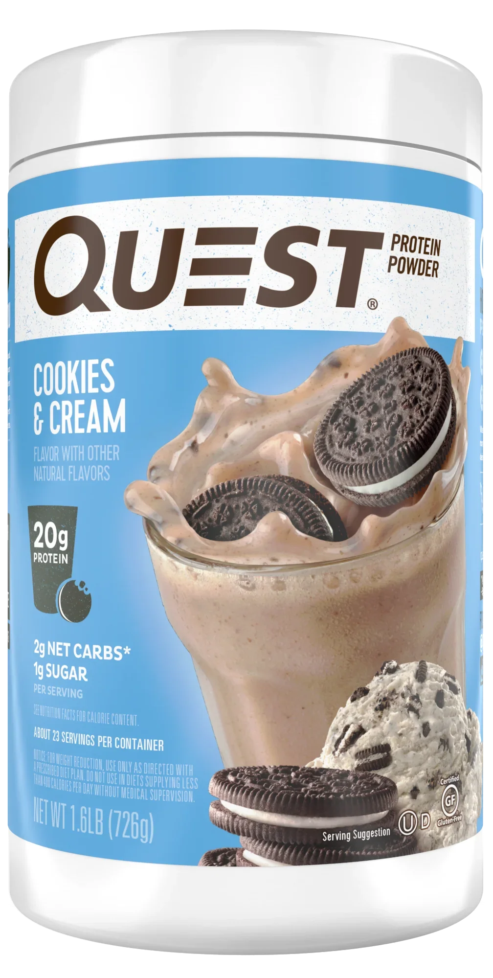 Quest Protein Powder, Cookies and Cream, 20g Protein, 1.6 lb., 25.6 oz