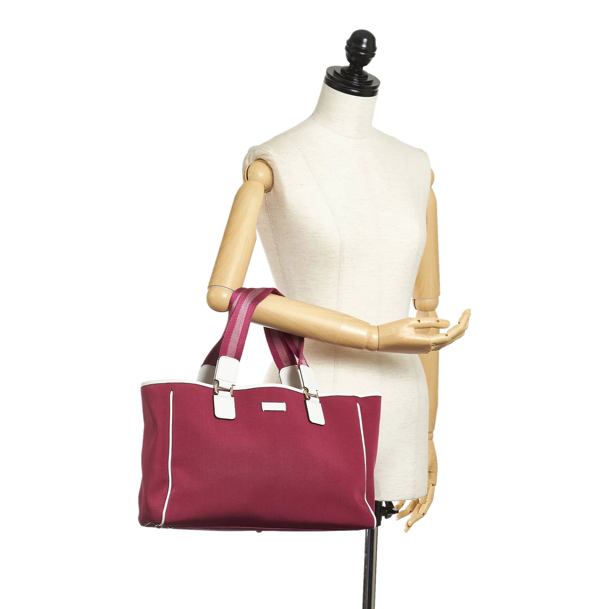 Pre-Owned Authenticated Gucci Web Tote Bag Canvas Fabric Pink Women (Good)