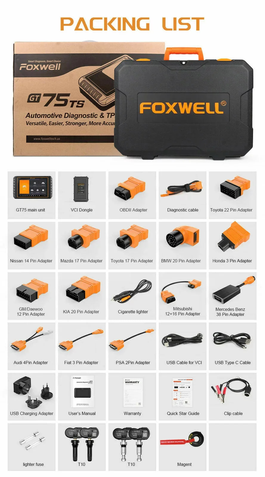 FOXWELL GT75TS Automotive Bi-Directional Control Diagnostic Scan Tool Car TPMS Service Tool OBD2 Scanner Full Systems ECU Coding Actuation Test Code Reader EOBD OBD Scan 30+ Resets Free Update
