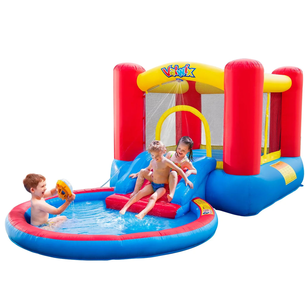 Valwix Inflatable Bounce House with Blower for Kids 3-5 years , Bouncy Castle Liquid & Pool for Wet Dry Combo, Bouncer with Repair Kits, Fun Bounce Area with Basketball Hoop