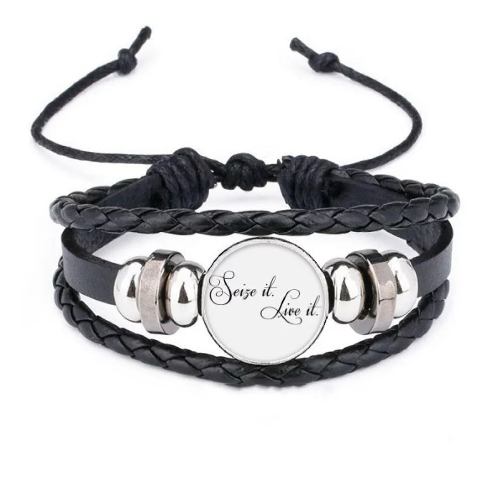 Famous Poetry Quote Seize It Live It Bracelet Braided Leather Woven Rope Wristband
