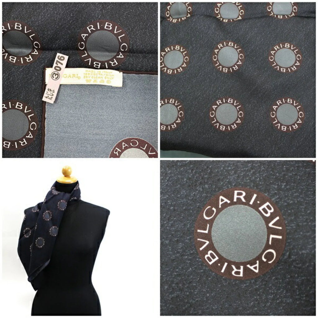 Pre-Owned BVLGARI silk scarf muffler charcoal gray Ladies (Good)