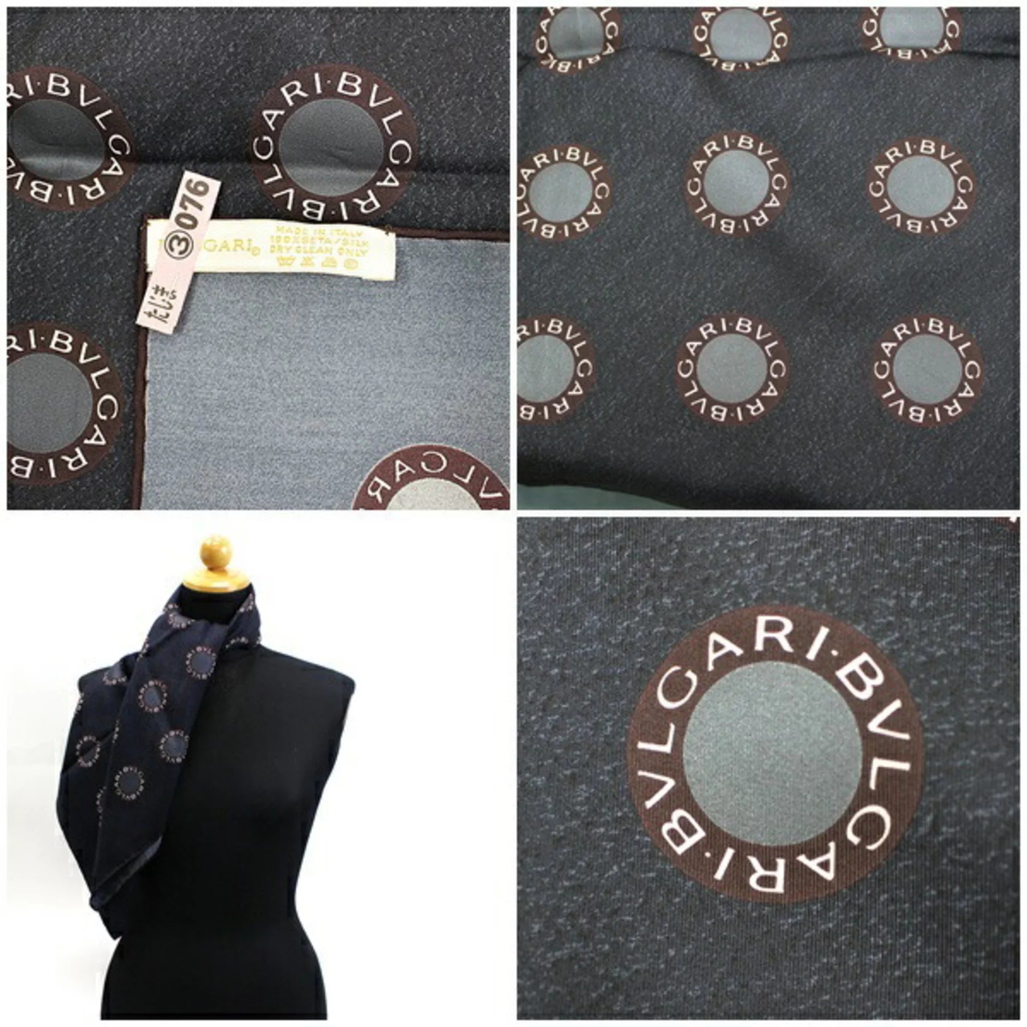 Pre-Owned BVLGARI silk scarf muffler charcoal gray Ladies (Good)