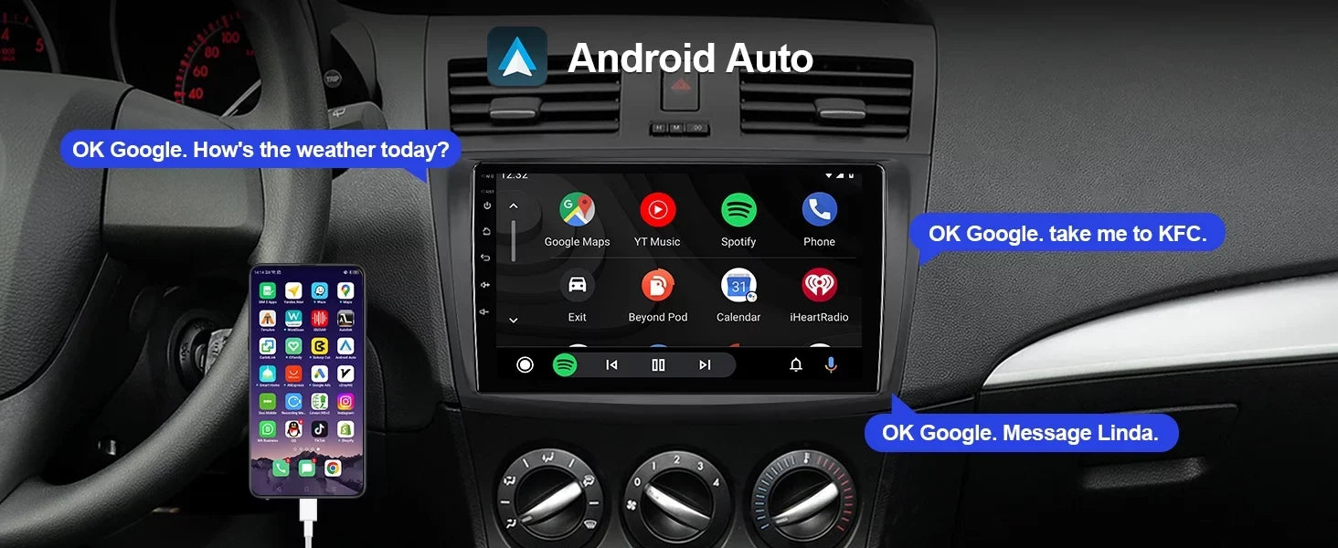 Android 10 Double Din Car stereo for Mazda 3 2010 2011 2012 2013 with 9 Inch Display Radio Built-in Wireless Carplay/Android Auto/GPS/Bluetooth/FM/AUX-in/Steering Wheel Control Backup Camera 2+32G