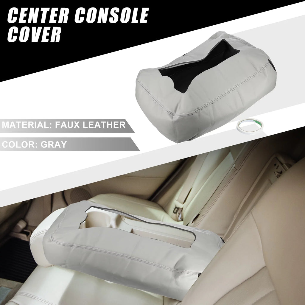 Center Console Cover Pad Fluid for Chevy Silverado 1500 1500HD 2007-2014 Faux Leather Gray