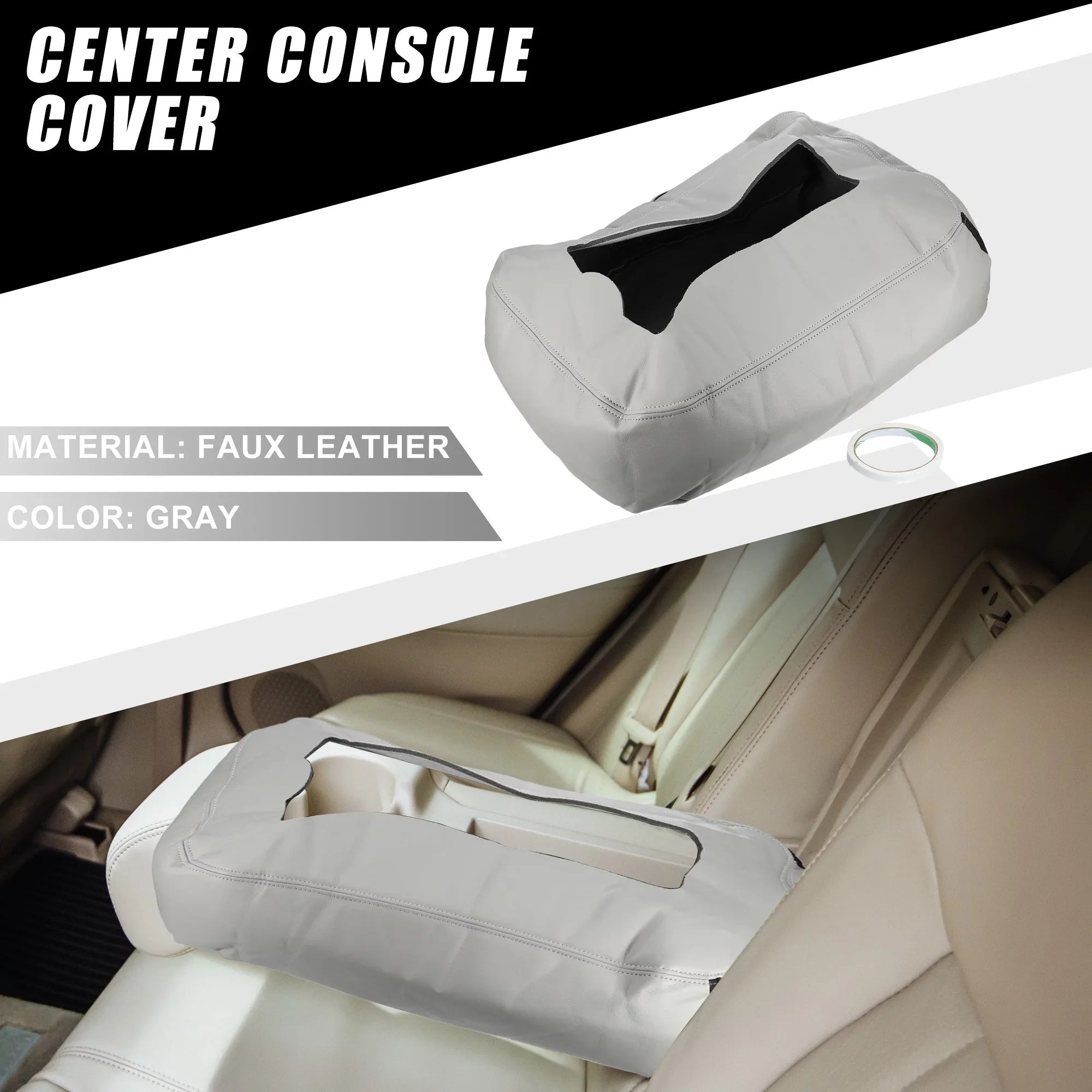 Center Console Cover Pad Fluid for Chevy Silverado 1500 1500HD 2007-2014 Faux Leather Gray