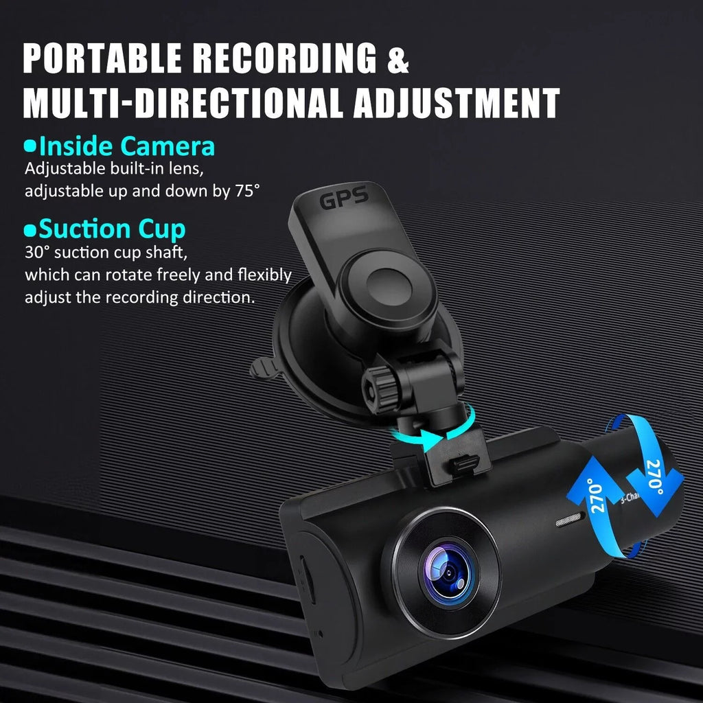 3 Lens Cars True 4K Dual Dash Camera Front & Rear WiFi&GPS Track Video Recorder