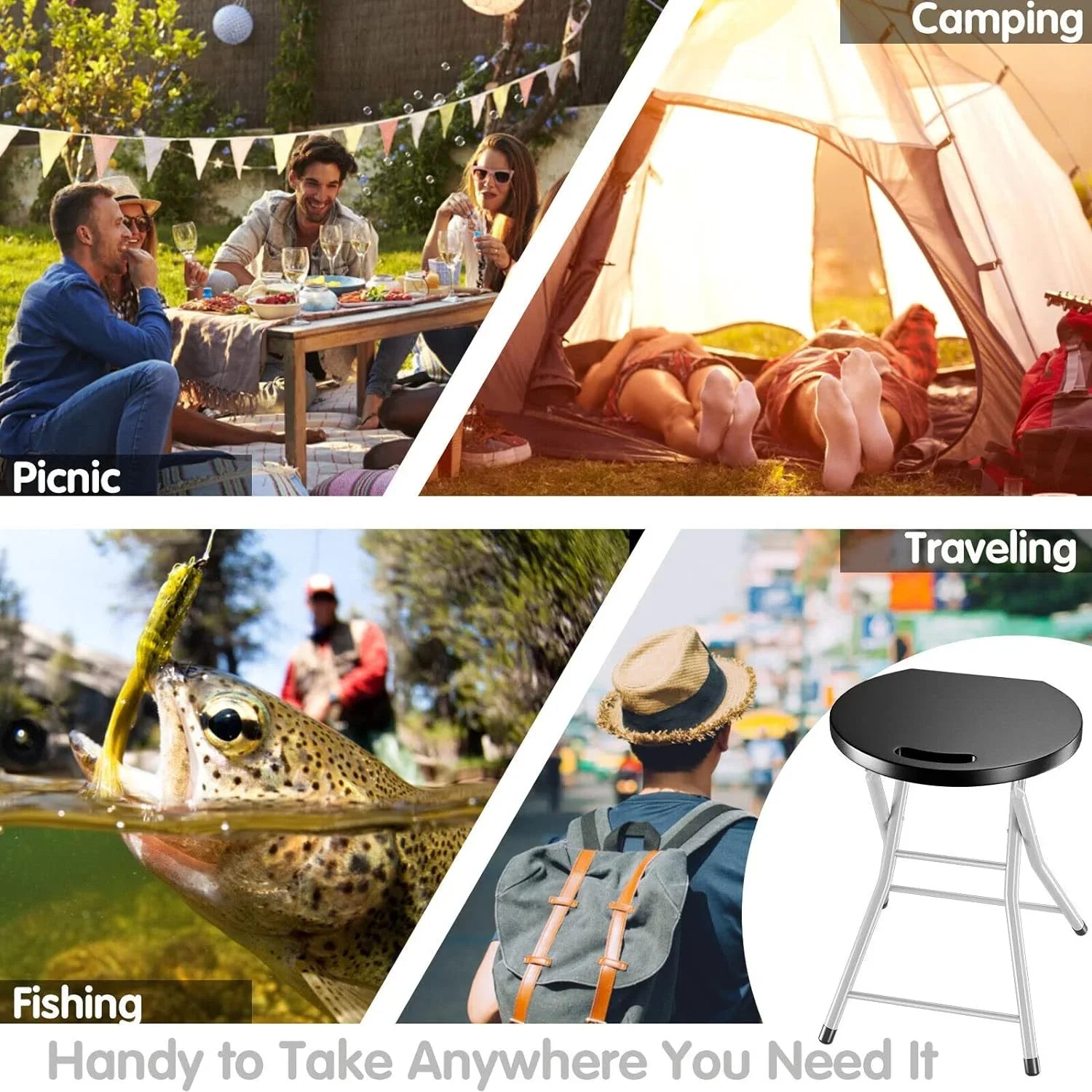 MIDDOW SILKYDRY Folding Stool, 28'' Foldable Counter Bar Stools for Adults Portable with Handle, Heavy Duty Metal Collapsible Stool Chair Barstools for Kitchen, Outdoor & Camping, 330 lbs Capacity