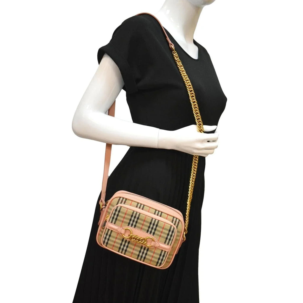 Pre-owned BURBERRY 1983 Knight Check Link Crossbody Camera Bag Light Pink