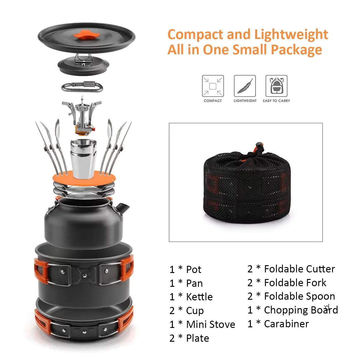 Lixada Backpacking Cookware Set with Pot Pan Kettle Stove Spoon Fork Cutter for Camping Hiking Picnic Mess Kit Tableware