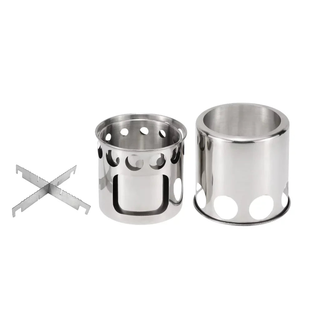 Arealer Portable Camping Stove Combo Wood Burning Stove and Cooking Pot Set for Backpacking Fishing Hiking
