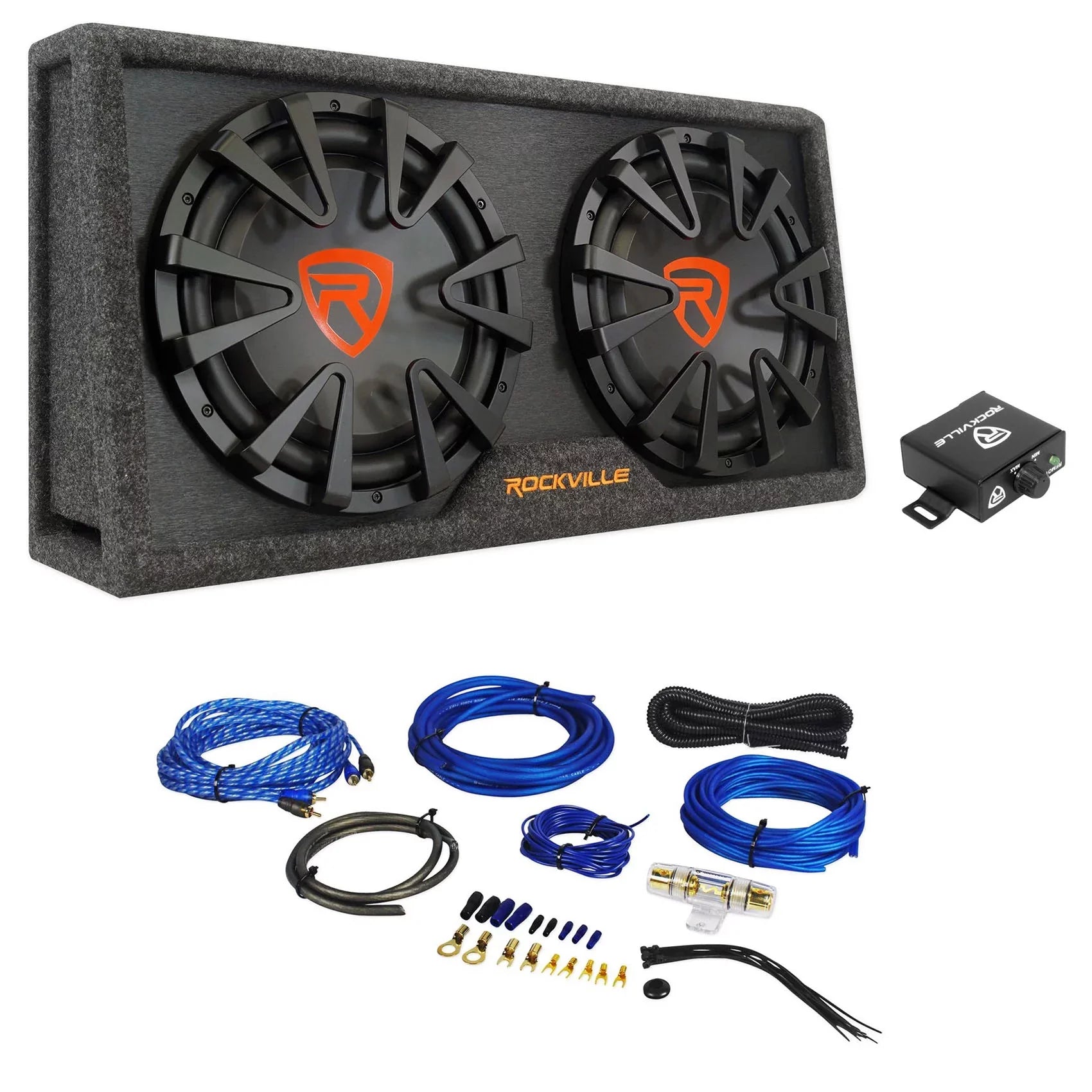 Rockville RG212CA 2000w Dual 12 inches Vented Powered Car Subwoofer Enclosure+Amp Kit