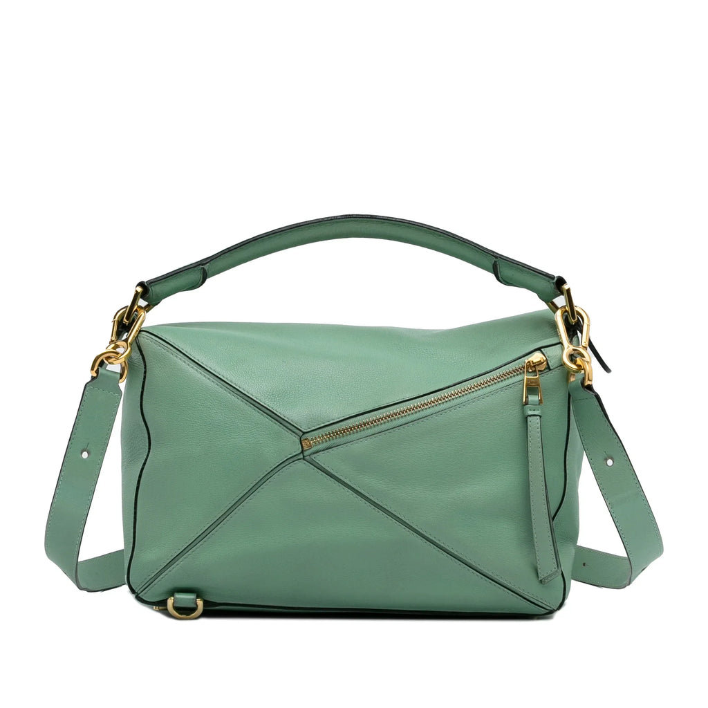 Pre-Owned Authenticated LOEWE Medium Puzzle Satchel Calf Leather Green Unisex (Good)