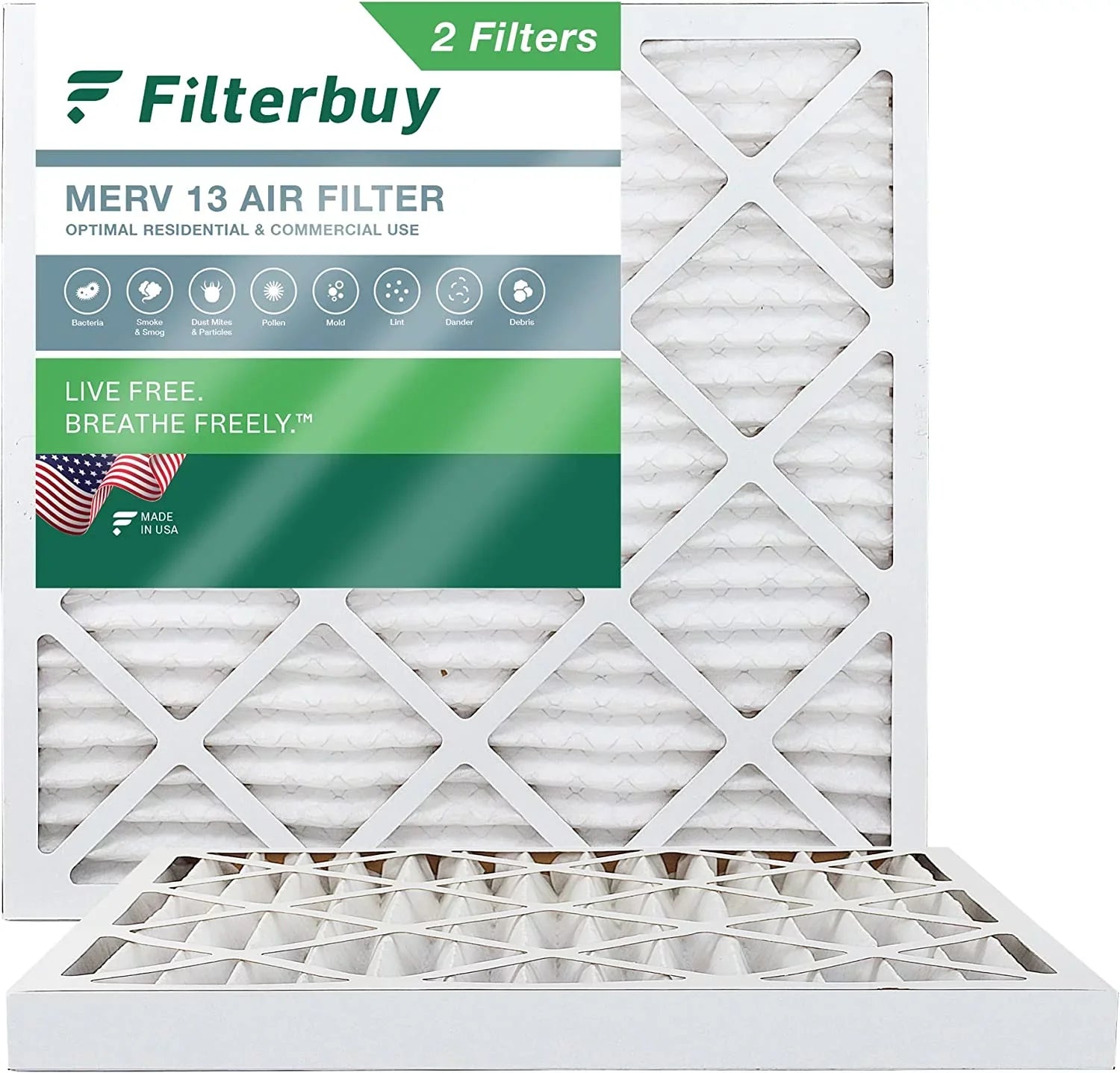Filterbuy 20x20x2 MERV 13 Pleated HVAC AC Furnace Air Filters (2-Pack)