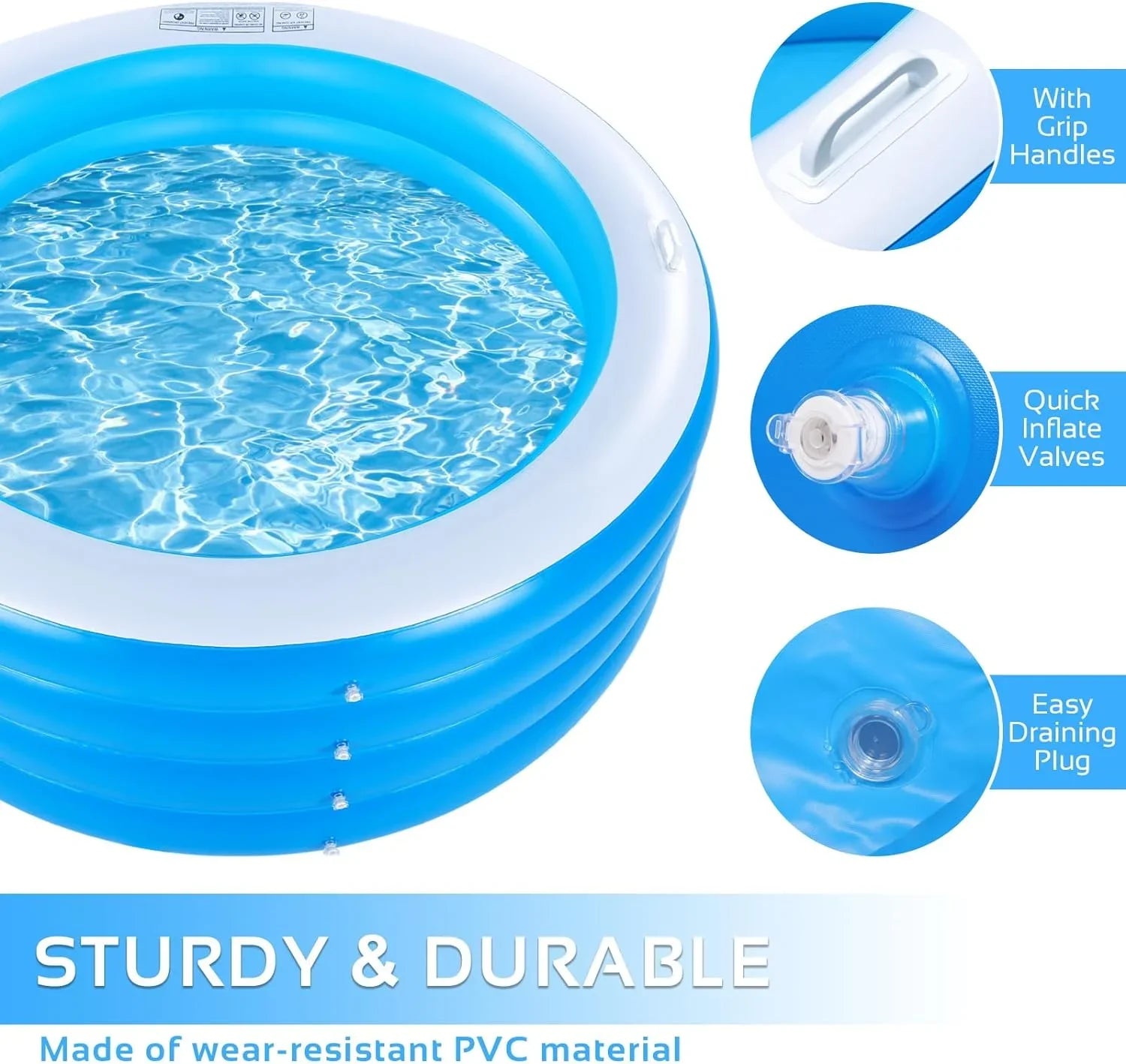 Inflatable Swimming Pool, 70"x30" Large Deep Round Inflatable Pool with Handles Family Pool, Summer Liquid Party, Kids, Outdoor, Garden Backyard, Suitable for Adults & 3+ Year Olds (Blue)