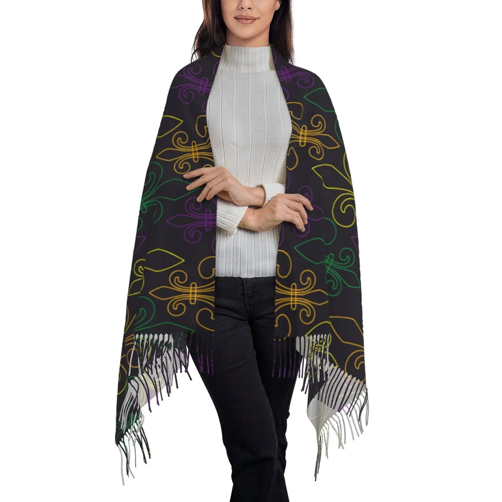 Bingfone Soft Cashmere Feel Scarf For Women Elegant Art Print Winter Warm Scarves Large Shawl Wrap Gifts- Mardi Gras Carnival