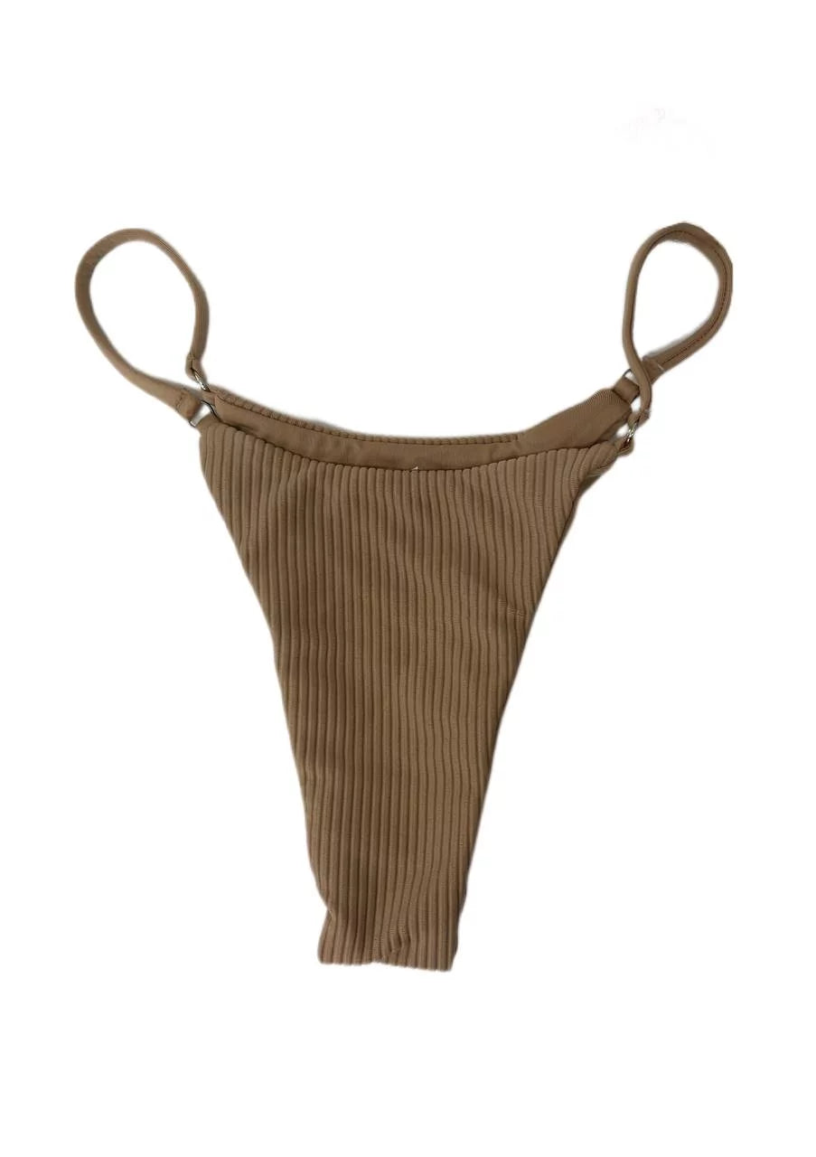 Frankies Women's Sara Ribbed Thong Swim Bottom, Nude, S