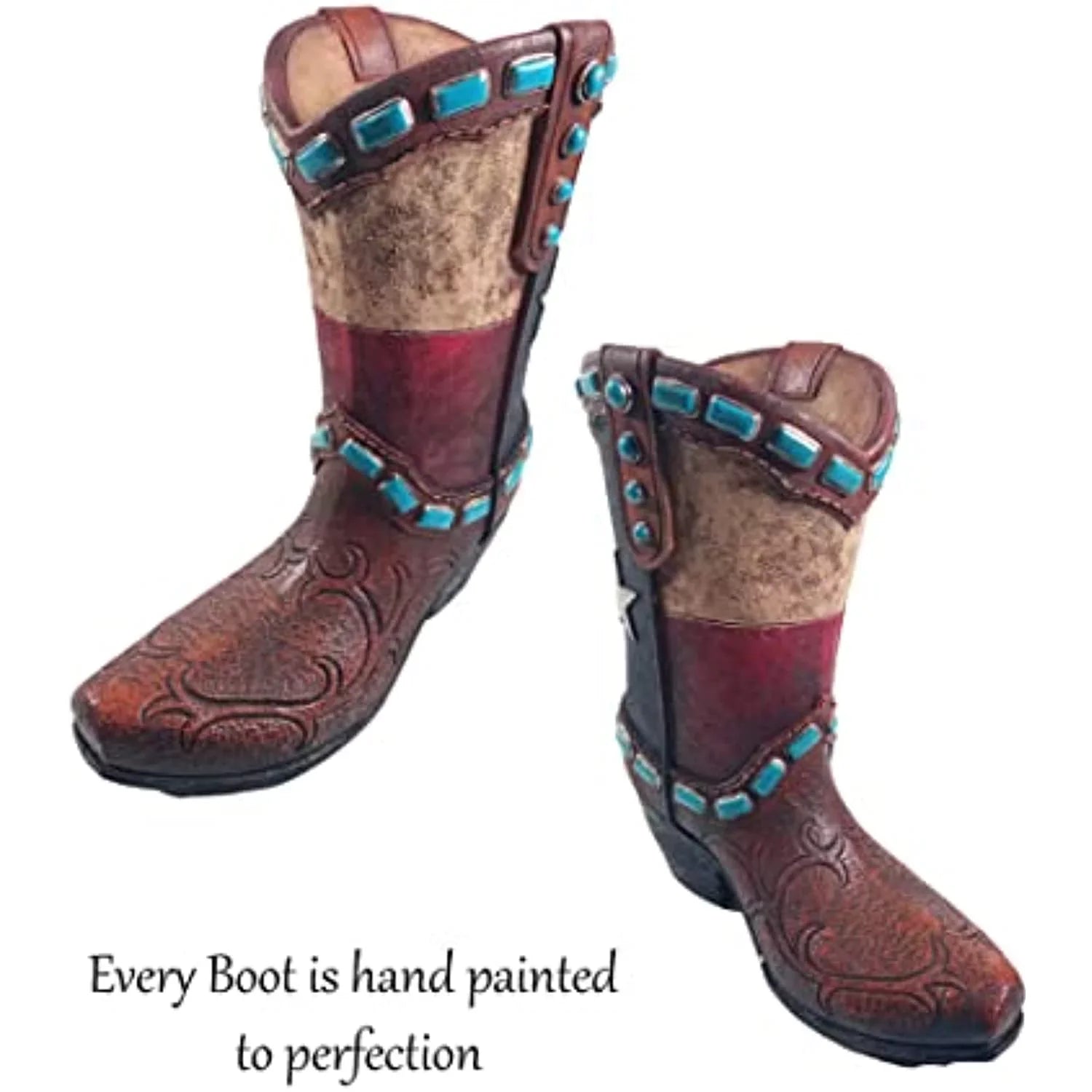 Urbalabs Western Teal Stone Texas Brown Cowboy Boot Vase Large 12 Inch Brown Teal Cowboy Boot Flower Vase Decorative Cowboy Boots Vases Home Office Rustic Decor Country Living Wedding Centerpiece