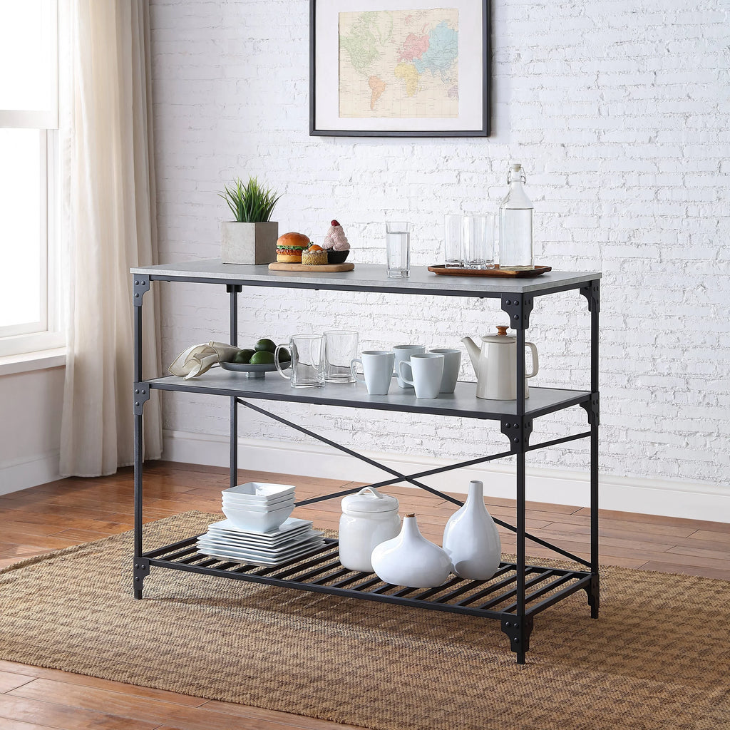 Faulkner Black and Concrete 2-shelf Kitchen Island