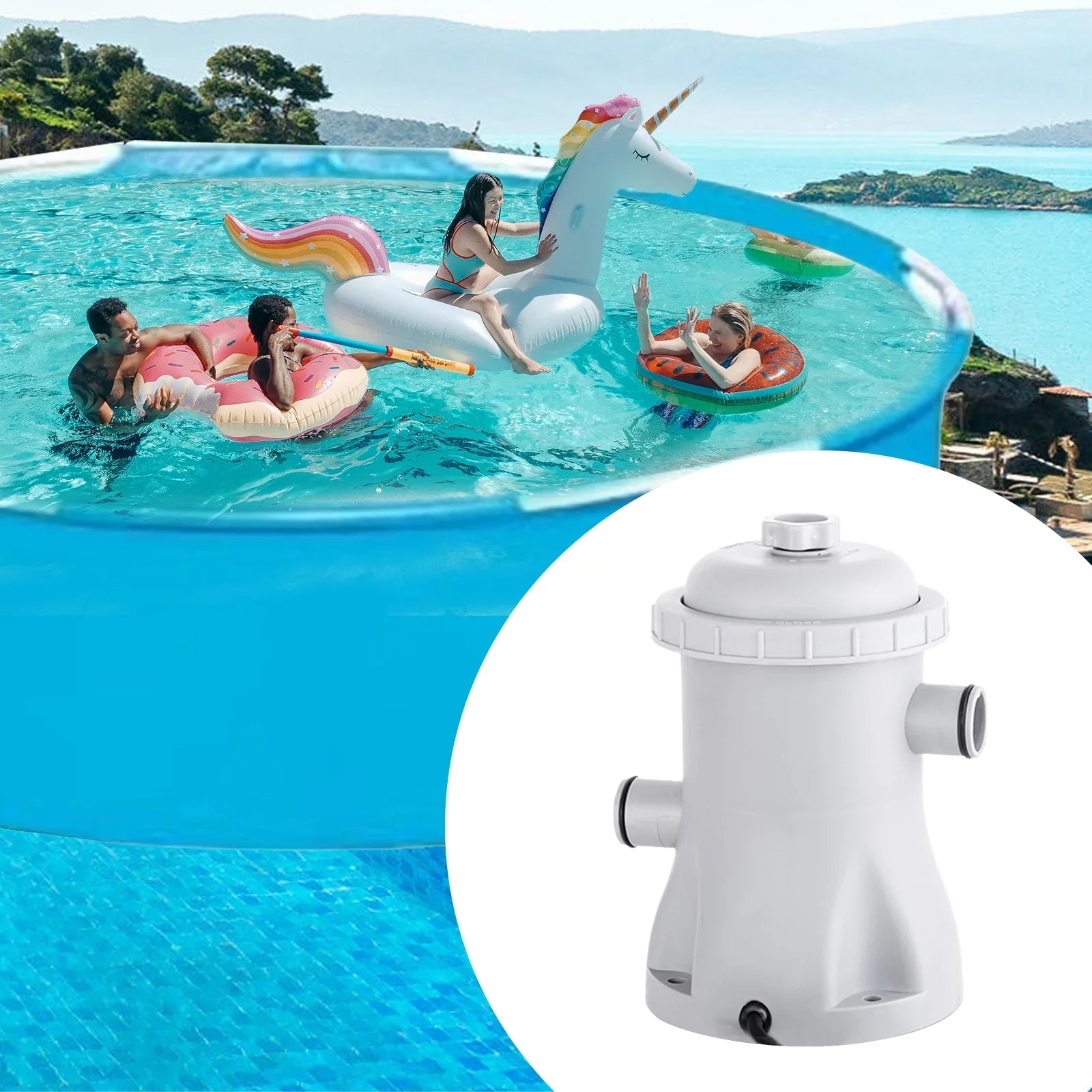 CACAGOO Pool Filter Pump 330 GPH Paddling Pool Electric Fluid Pump With 2 Pool Filter Cartridge Pool Pumps