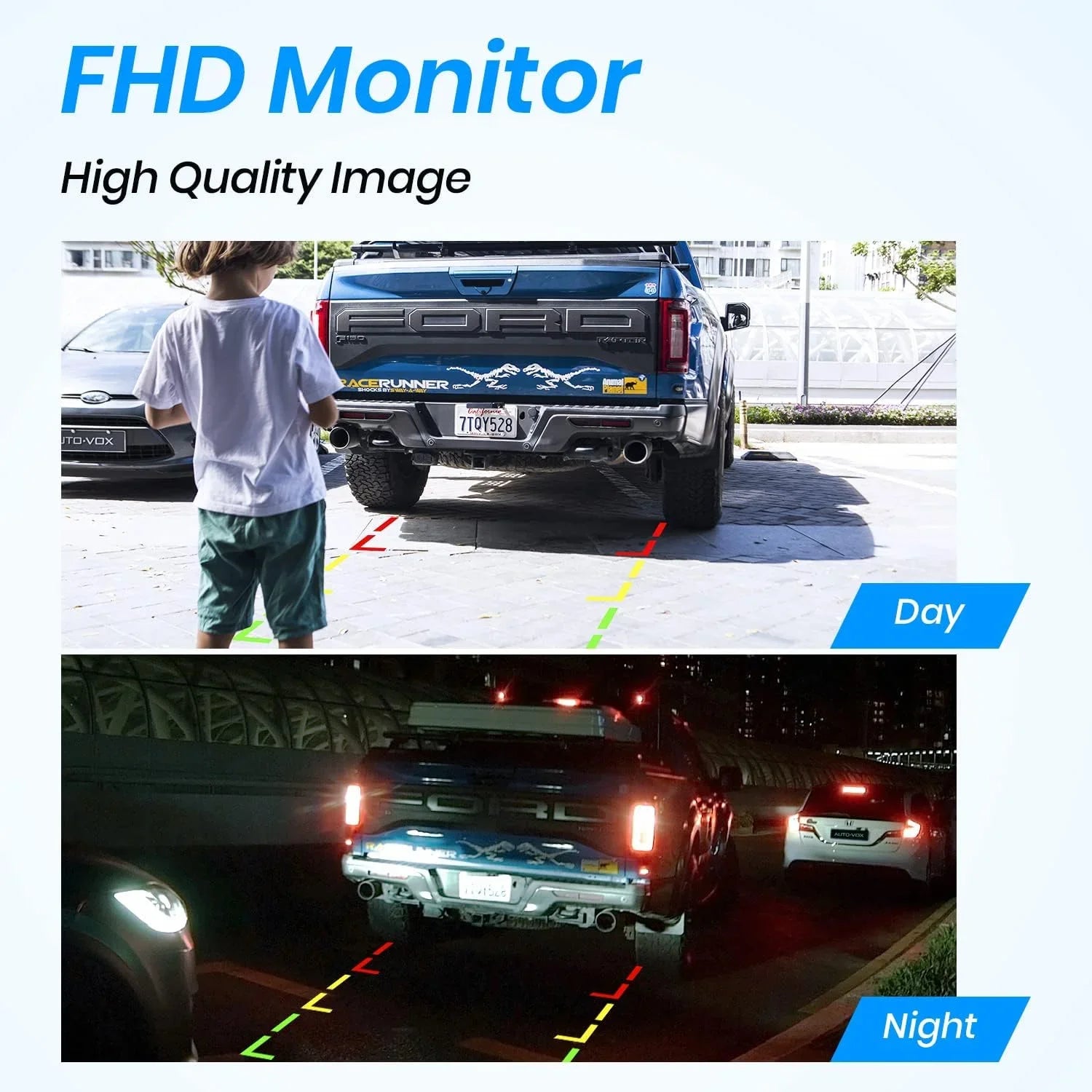 AUTO-VOX Solar Backup Camera Wireless Reverse Camera IP68 Fluid Vehicles License Plate Camera for Trailer/SUV