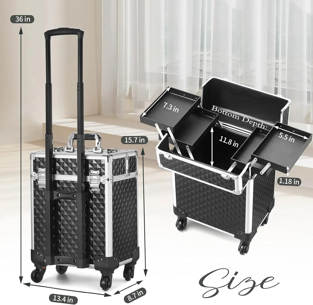 Joligrace Rolling Makeup Case Large Makeup Box Organizer Cosmetic Trolley