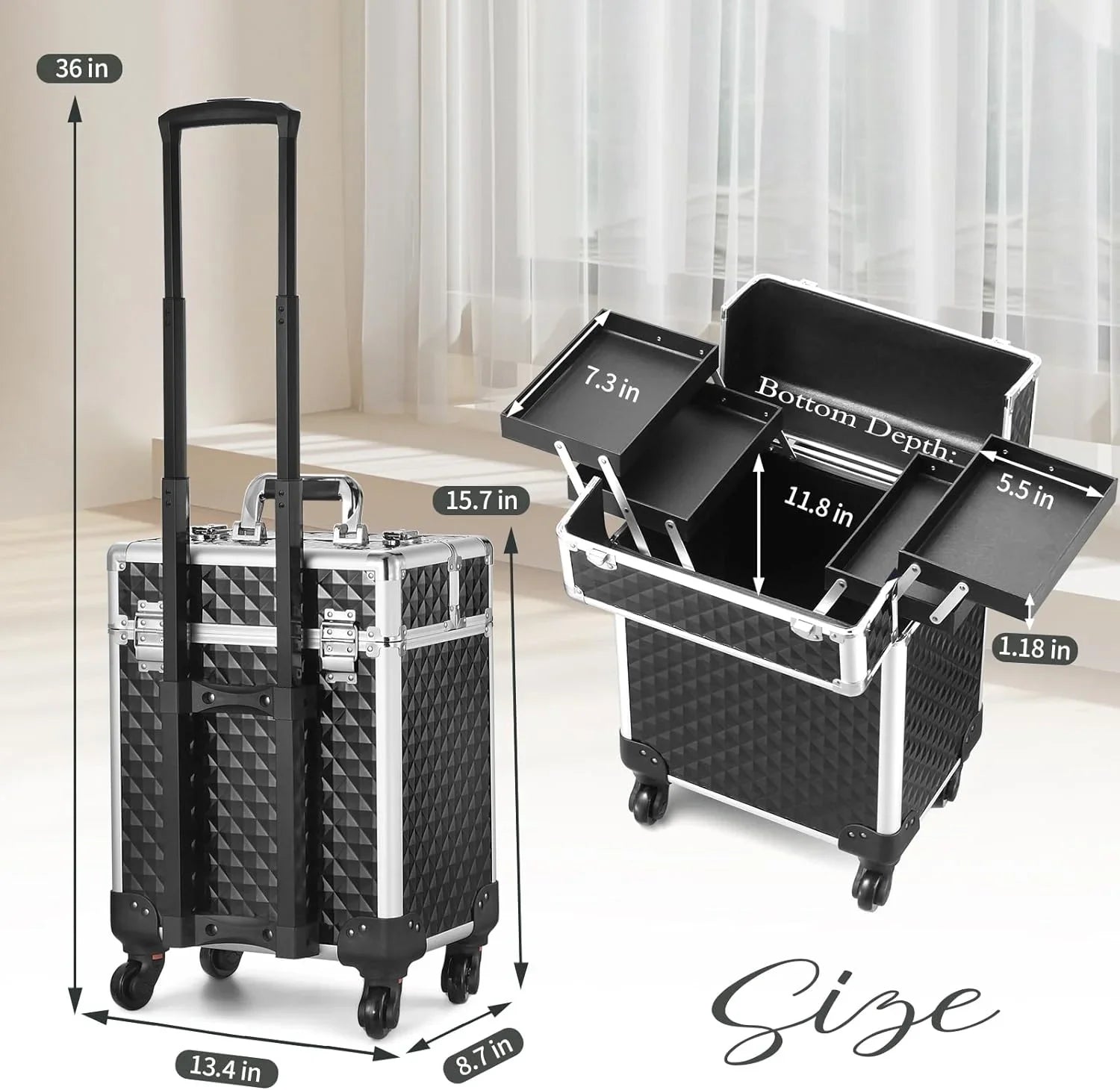 Joligrace Rolling Makeup Case Large Makeup Box Organizer Cosmetic Trolley