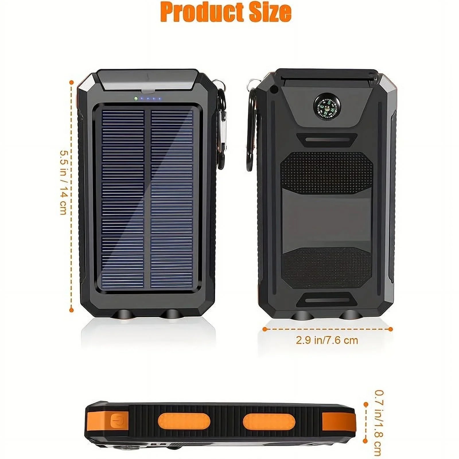 10000mah Portable Solar Mobile Power Charger Liquid Solar Mobile Power Panel Charging Bank With Built-in Compass And Hook
