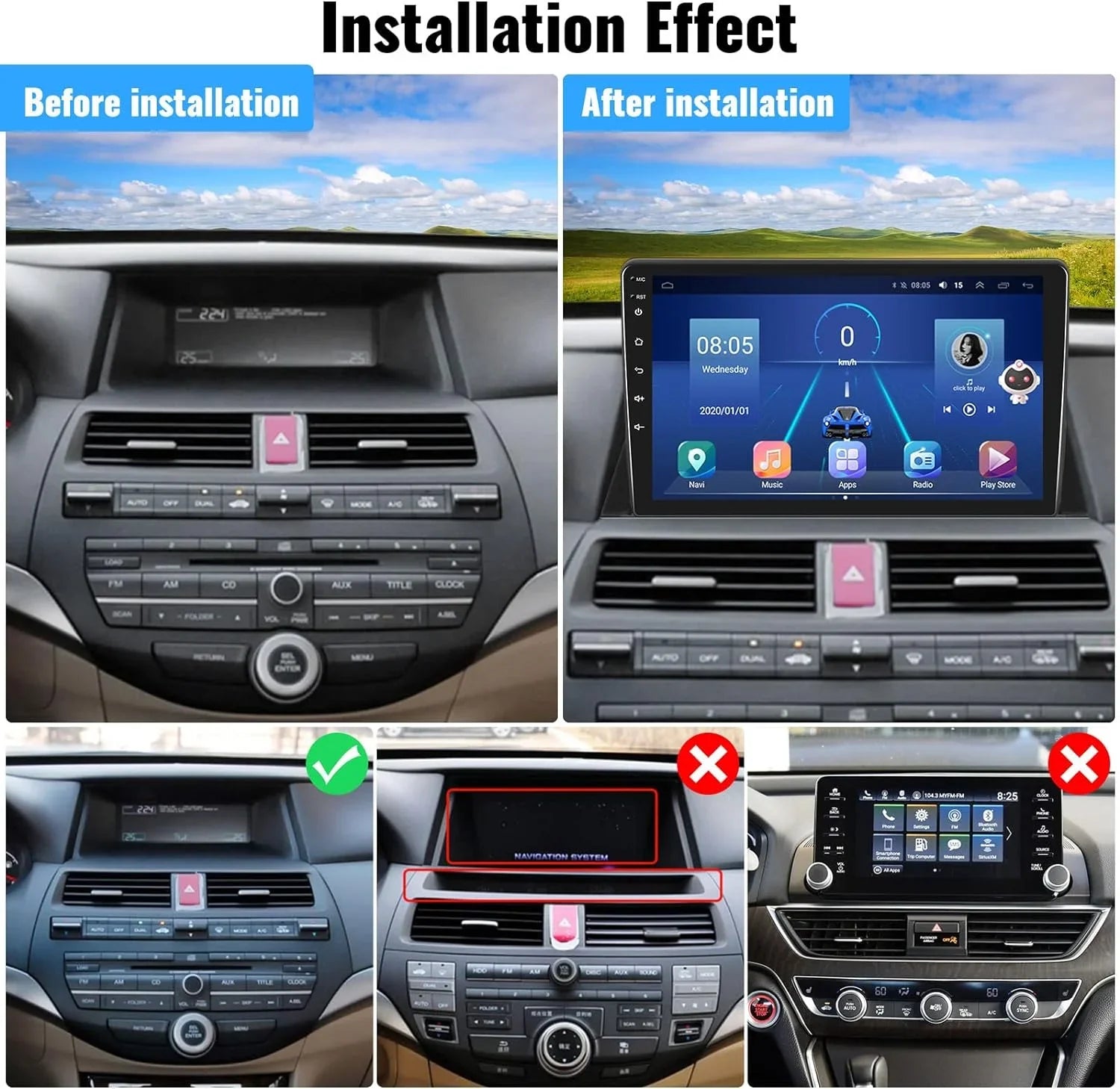 THONZER Car Stereo Radio for Honda Accord 8th 2008-2013 Android 8 Core Car Stereo 10.1 Inch Touch Monitor with CarPlay Android Auto Bluetooth 5.0 GPS Navigation 4G WiFi Backup Camera（4G+64G）