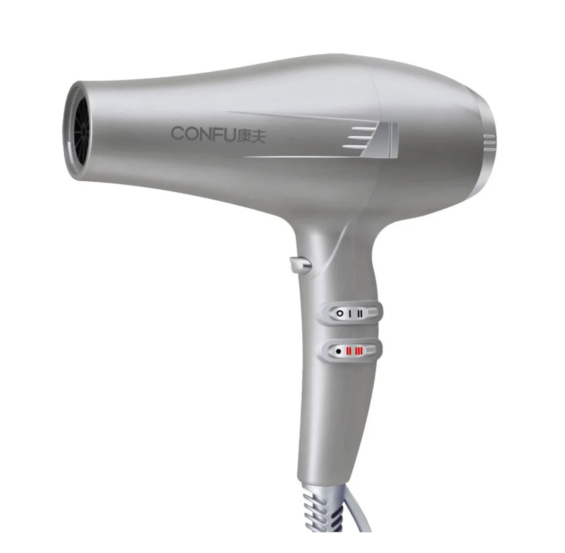 CONFU hot and cold air Hair Dryer, 2000W High Power Dryer, Quiet high wind professional hair stylist Dryer, Cool Shot Button, 3 Heat and 2 Speed Settings, Ionic Function for Shinier Results Silver
