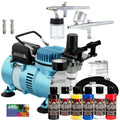 Professional Master G22, S68, E91 Airbrush Kit with Master Compressor TC-20, Air Hose & 6 Wicked Createx Colors