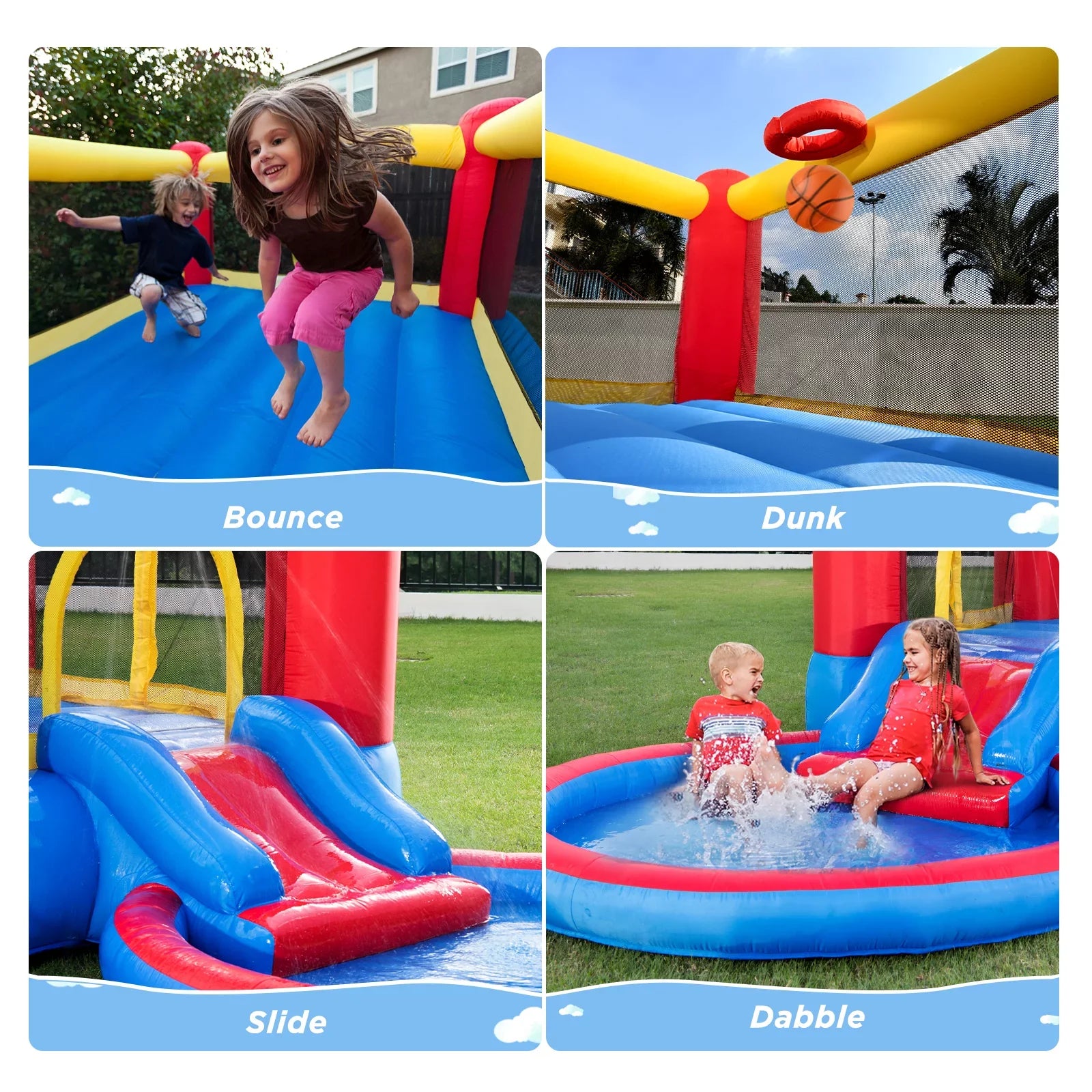 Valwix Inflatable Bounce House with Blower for Kids 3-5 years , Bouncy Castle Liquid & Pool for Wet Dry Combo, Bouncer with Repair Kits, Fun Bounce Area with Basketball Hoop