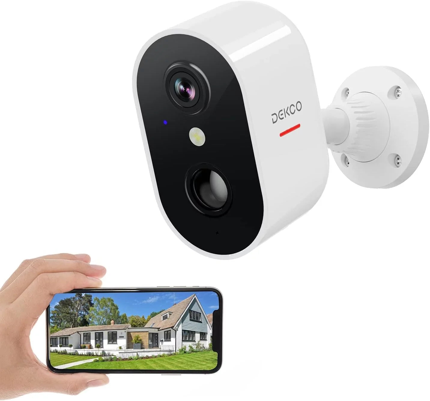 DEKCO 2K Wireless Security Camera Outdoor /Indoor with Spotlight & Siren,Rechargeable Battery Powered WiFi Home Surveillance Camera with Color Night Vision 2-Way Audio Motion Detection