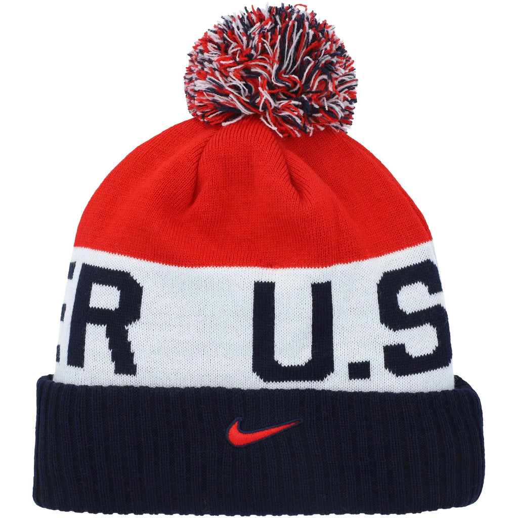 Men's Nike Navy/Red USMNT Classic Stripe Cuffed Knit Hat with Pom