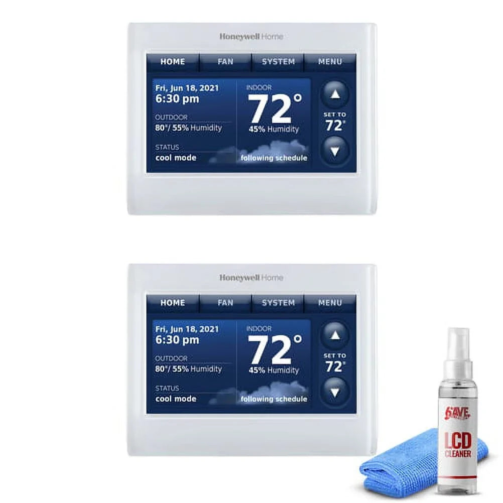 2-Pack Honeywell THX9421R5021WW 2 Wire IAQ High Definition Touch Monitor Thermostat with Red LINK Technology -White + LCD Cleaner