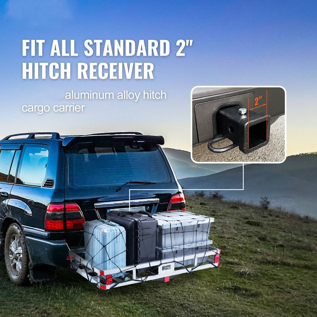 BENTISM Hitch Mount Cargo Carrier 47 x 20 x 6 in 500lb Aluminum Corrosion-Resistant Fits 2" Receiver Cargo Basket for SUVs Sedans Vehicles