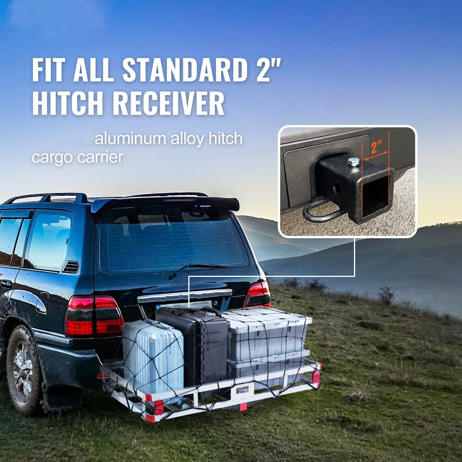 BENTISM Hitch Mount Cargo Carrier 47 x 20 x 6 in 500lb Aluminum Corrosion-Resistant Fits 2" Receiver Cargo Basket for SUVs Sedans Vehicles
