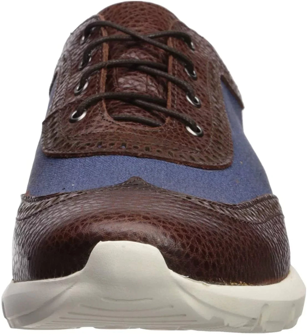 MARC JOSEPH NEW YORK Men's Leather Extra Lightweight Technology Fashion Wingtip Sneaker,Cognac/Pebble Jeans, 13 M