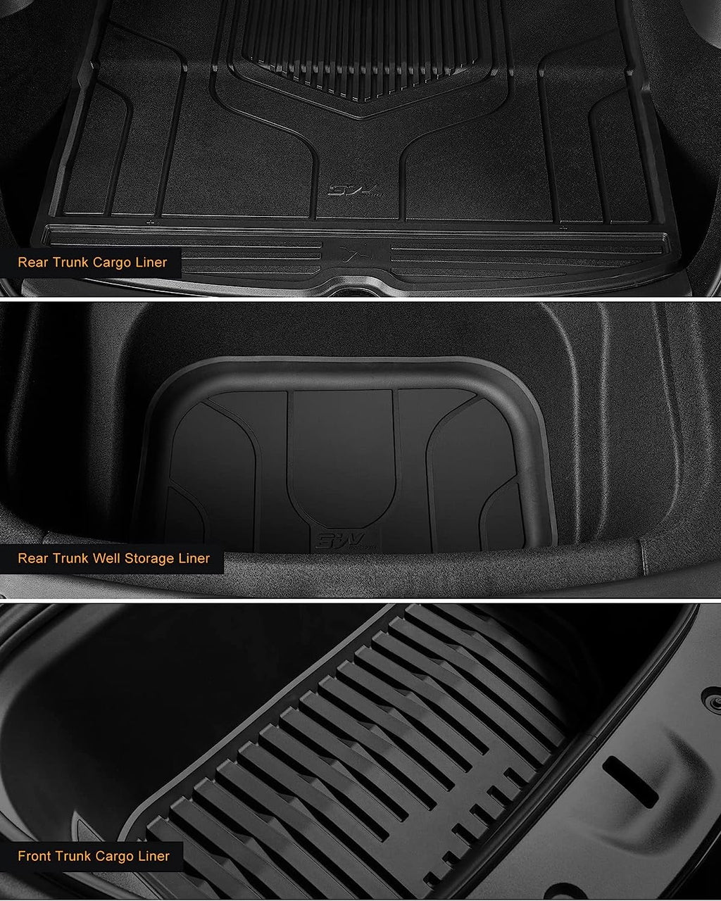 3W Floor Mats & Cargo Liner and Storage Mats For Tesla Model Y 2020-2023 All-Weather TPE Car Mats for Tesla Model Y Full Set Black Floor Mats and Trunk Mat Custom Fit for Tesla 5-Seater