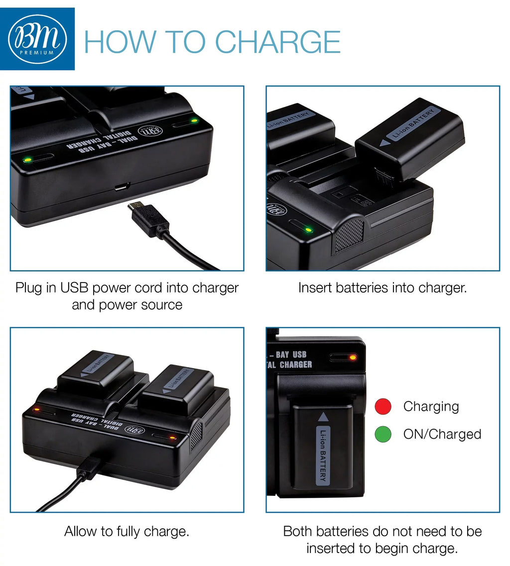 BM 2 NP-FW50 Batteries and Dual Charger for DSC-RX10 II, III, IV Alpha 7 a7 A7 II a7R A7s II a3000 a5000 a6000 A6100 a6300 a6400 a6500 Cameras