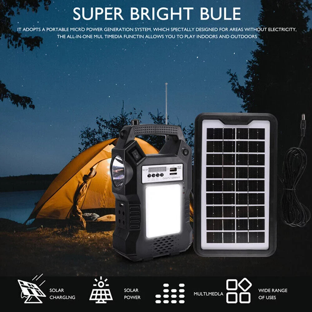 MDHAND Portable Solar Powered Station, Rechargeable Solar Generator, Dual Way To Charge, Solar Panel Power Bank with 3 LED Bulbs Flashlight for Hiking Camping Emergency