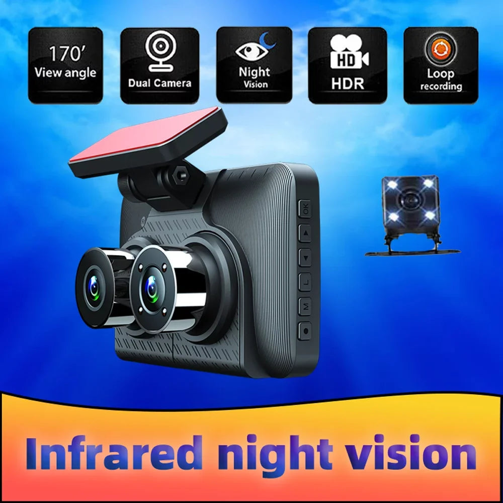 Ametoys 3 Cameras Dash Cam 4in Clear Car Rearview Mirror Car Video Recording Wide Angle Car Recorder Auto Safety Driving Recorder