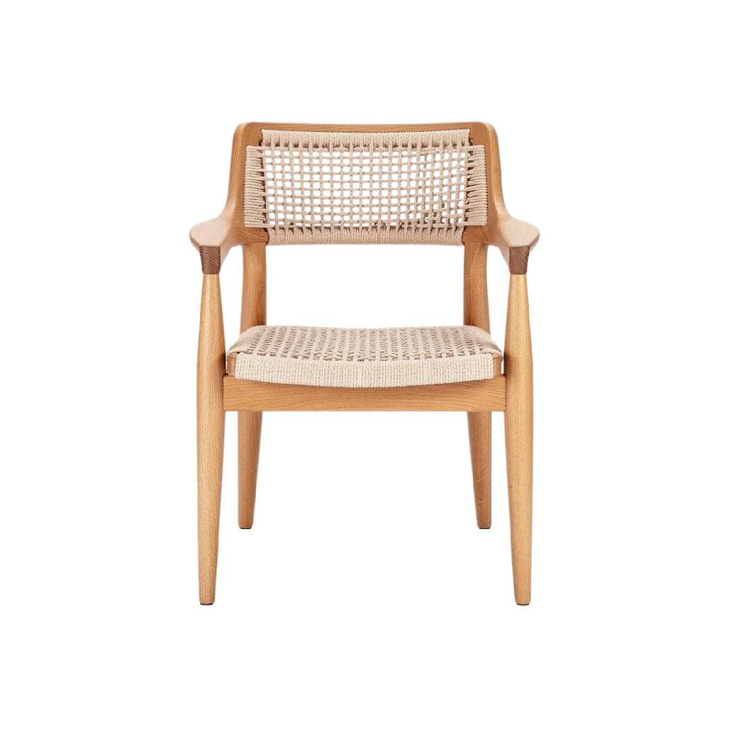 Mid-Century Modern Wooden Chair with Woven Backrest