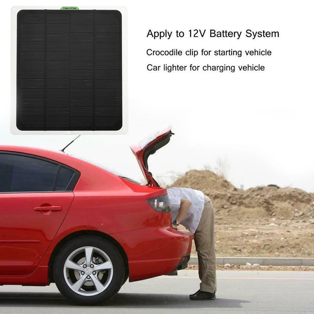 occkic 20W 12V/5V Monocrystalline Charging Flexible Solar Panels with Battery Clips for Cars RV Yachting Charger Outdoor Charger
