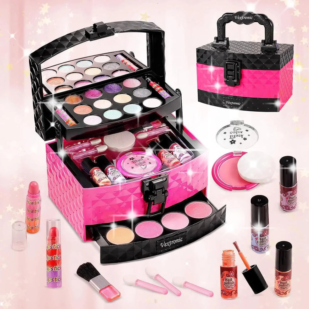 Vextronic Girls Makeup Toy Set Washable Kids Makeup Kit for Girl, Pretend Play Makeup Kit for Kids, Non-Toxic, Real Cosmetic Toy Beauty Set for Kids Birthday Pink