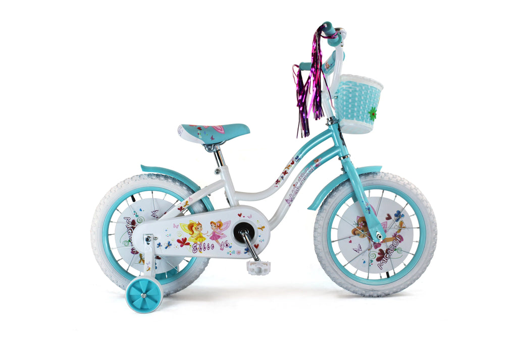 USToyOutlet 16" Cruiser Steel Frame Bicycle Coaster Brake One Piece Crank, White Full cover Chain Guard, Baby Blue Basket, Fenders & Rims, White Tire Kid's Bike - White/Baby Blue