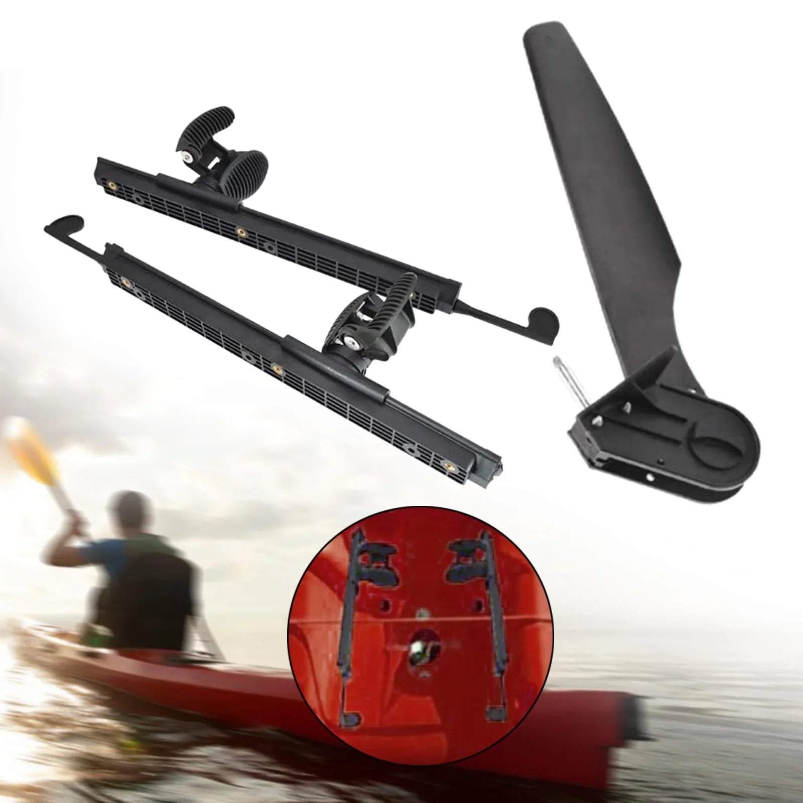 kesoto Kayak Rudder Kayak Foot Pegs Boat Tail Liquid Rudder with Foot Brace Pedals for Fishing Boat Canoeing Marine Accessories