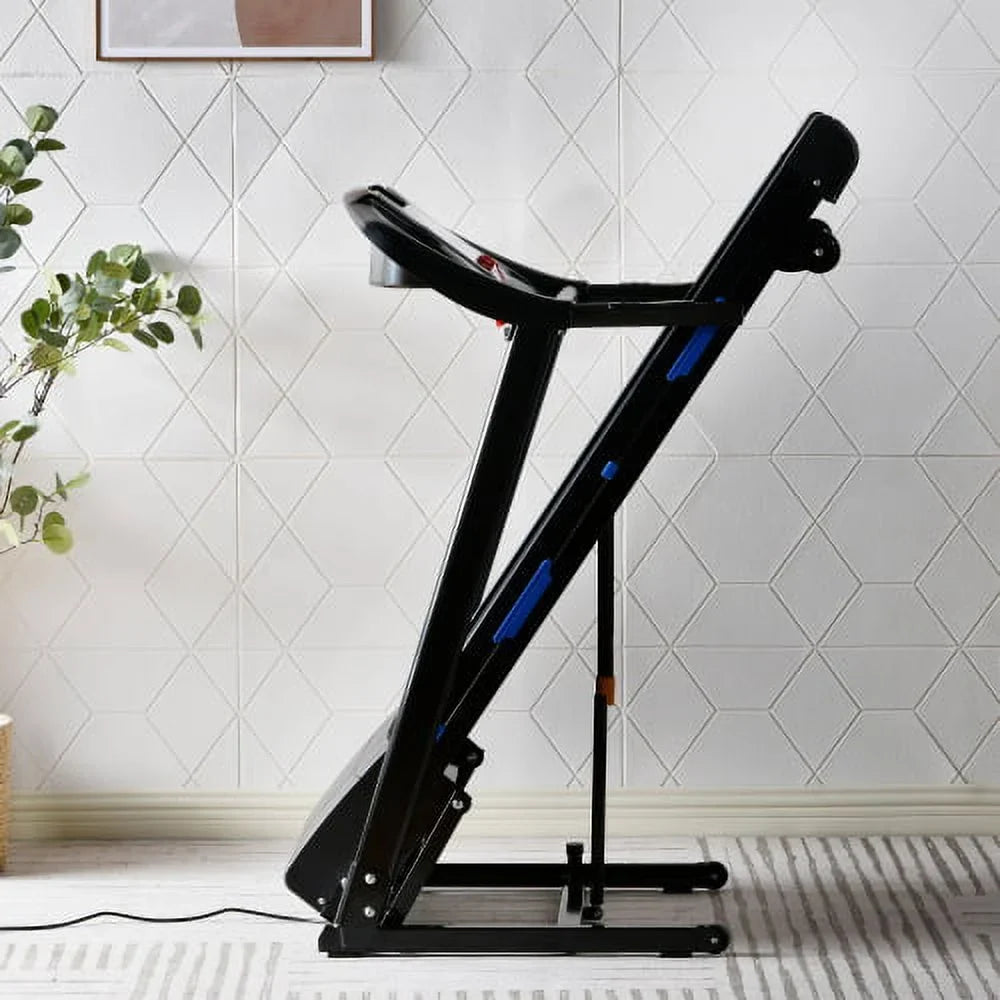Home Treadmill with Automatic Incline: Foldable 3.5HP Electric Running Machine with Double Shock Absorption, Pulse Sensor, Bluetooth Speaker