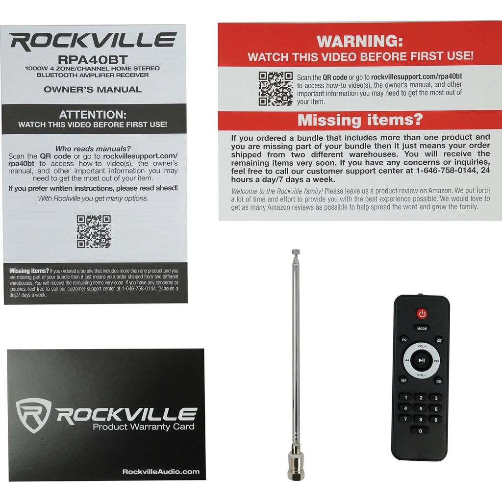 Rockville RPA40BT 4-Room Home Audio Kit Receiver+(8) 8" White Ceiling Speakers